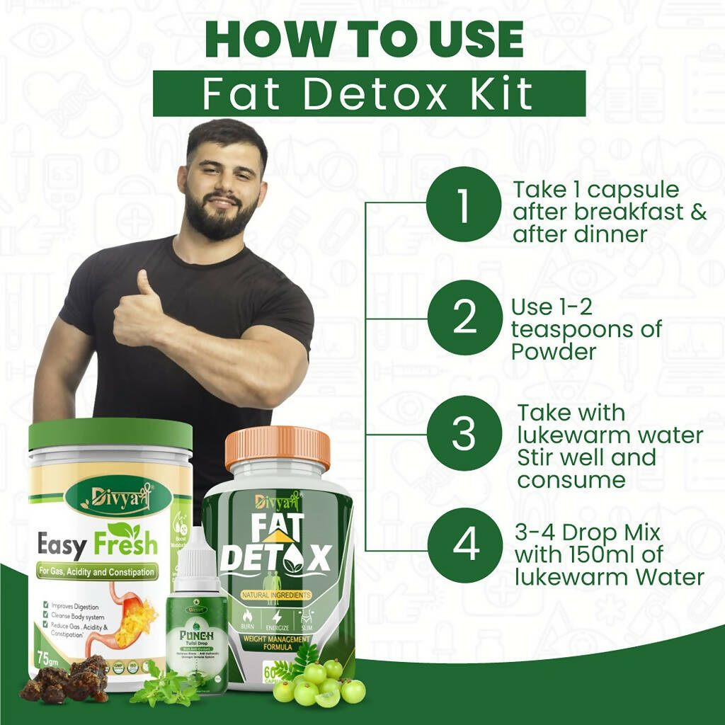 Divya Shree Fat Detox unit-dose + Easy Fresh Powder & Punch Tulsi Drop Gas Combo Kit