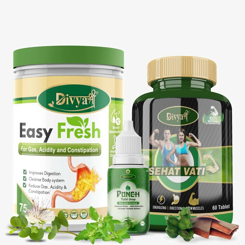 Buy Divya Shree Sehat Vati unit-dose , Easy Fresh Powder & Punch Tulsi Drop Combo Online in USA from Chaijava. Fast shipping available.