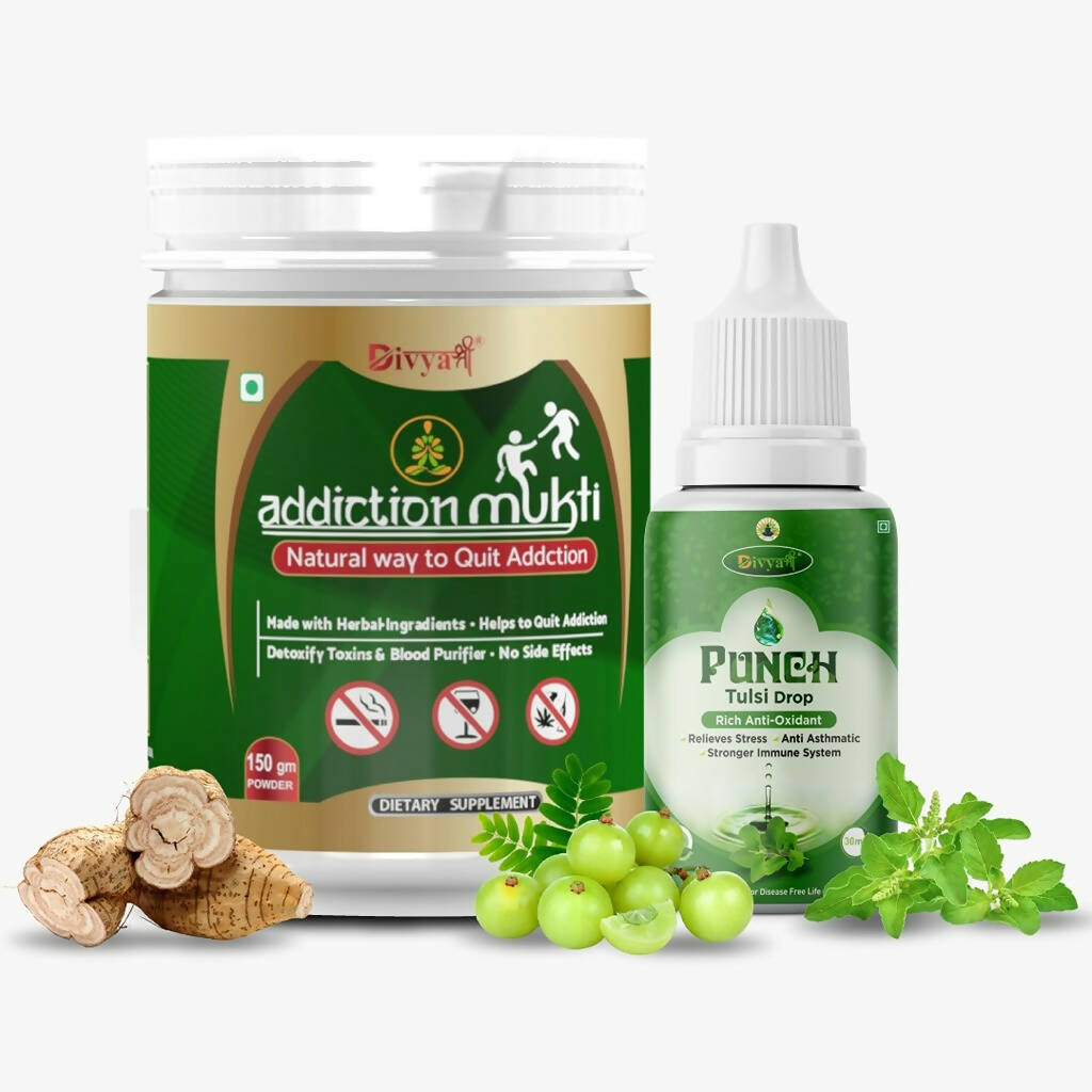 Buy Divya Shree Addiction Mukti & Punch Tulsi Drop Combo Online in USA from Chaijava. Fast shipping available.