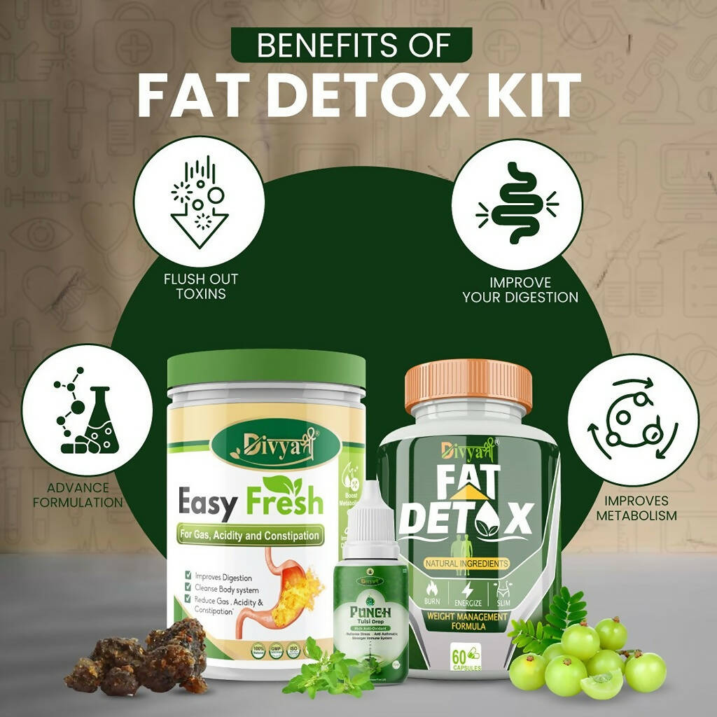 Divya Shree Fat Detox unit-dose + Easy Fresh Powder & Punch Tulsi Drop Gas Combo Kit