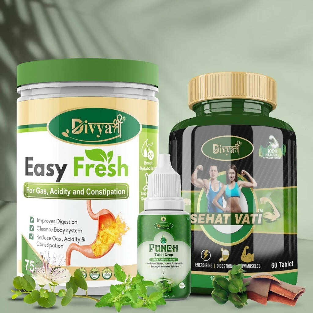Divya Shree Sehat Vati unit-dose , Easy Fresh Powder & Punch Tulsi Drop Combo