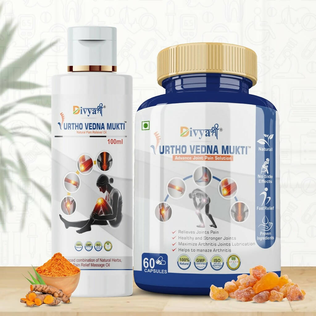 Buy Divya Shree Urtho Vedna Mukti unit-dose & Oil Ayurvedic Joint Pain Relief Kit Online in USA from Chaijava. Fast shipping available.