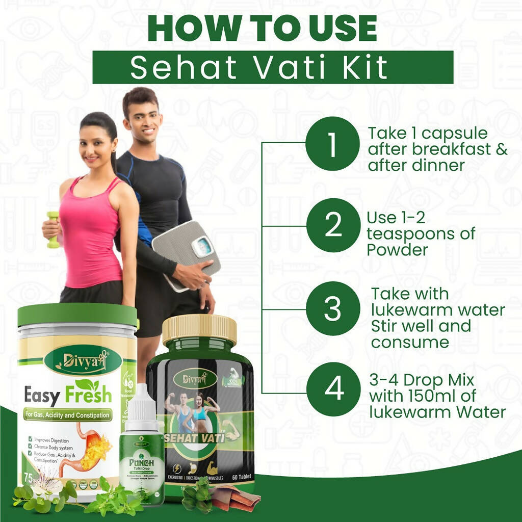 Divya Shree Sehat Vati unit-dose , Easy Fresh Powder & Punch Tulsi Drop Combo