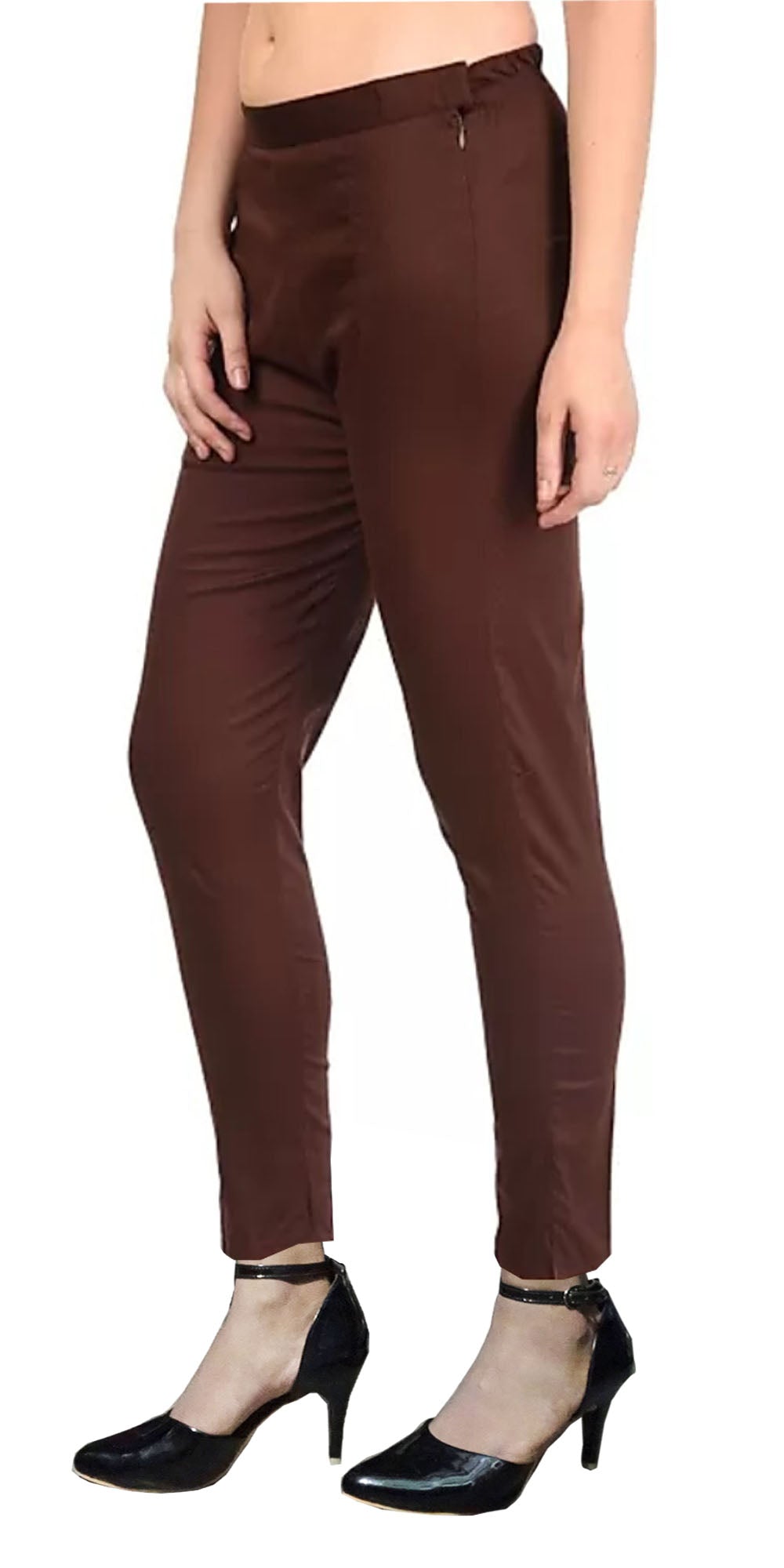 PAVONINE Coffee Color Stretchable Cotton Lycra Fabric Pencil Pant For Women