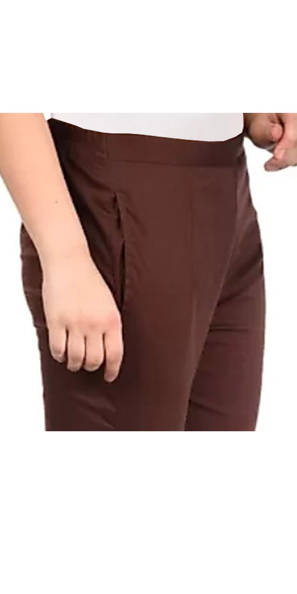 PAVONINE Coffee Color Stretchable Cotton Lycra Fabric Pencil Pant For Women