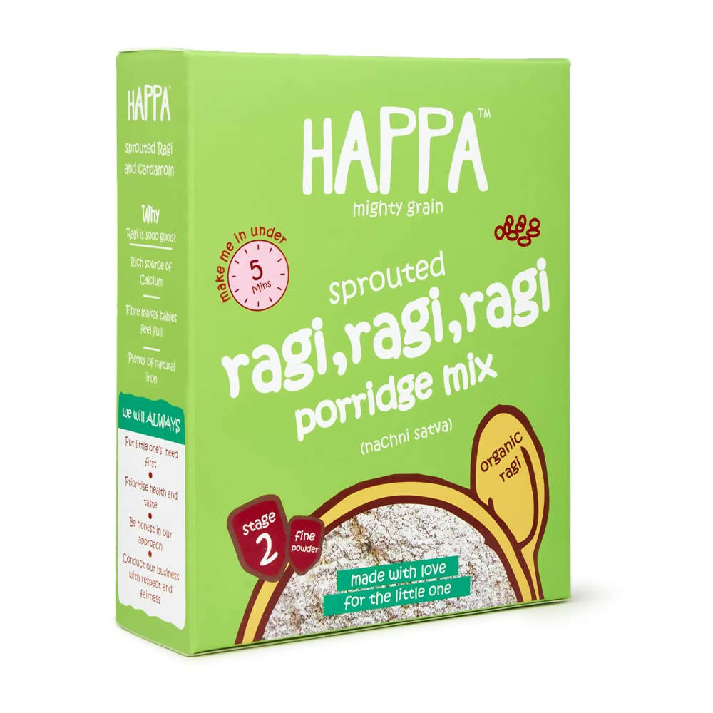 Happa Organic Baby Food Sprouted Ragi Porridge Mix-Stage 2, Australia, Canada 