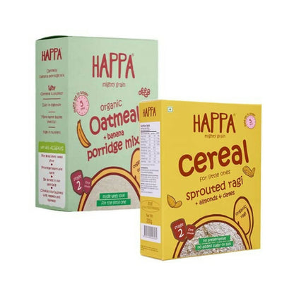 Happa Organic Baby Food Sprouted Ragi Almond Dates Porridge Mix & Oatmeal + Banana Porridge Combo, Australia, Canada 