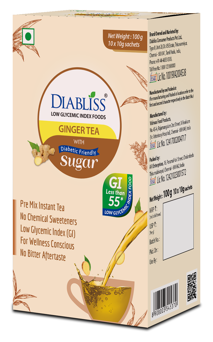 Diabliss Ginger Tea Sachets With Diabetic Friendly Sugar