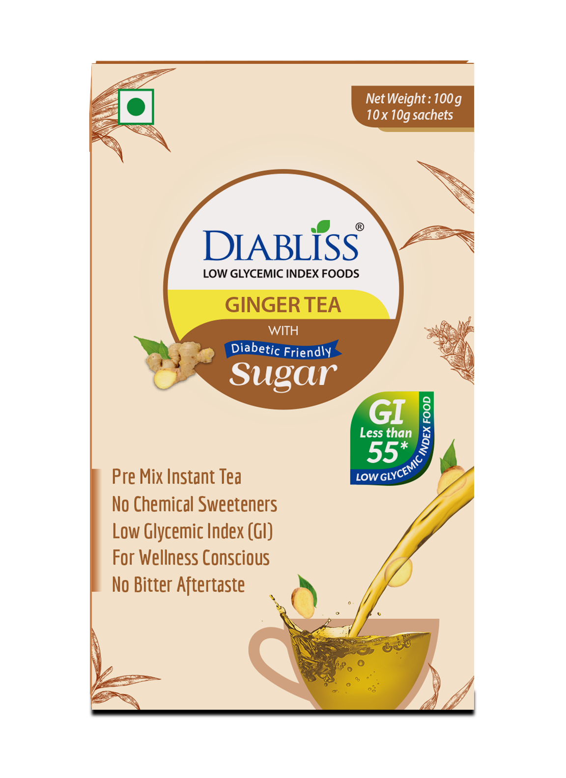 Diabliss Ginger Tea Sachets With Diabetic Friendly Sugar