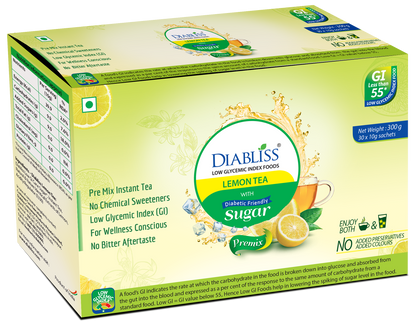 Diabliss Herbal Lemon Tea Sachets With Diabetic Friendly Sugar TrueCure