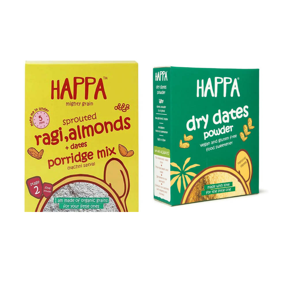 Happa Organic Baby Food Sprouted Ragi, Almonds + Dates Porridge Mix Combo, Australia, Canada 