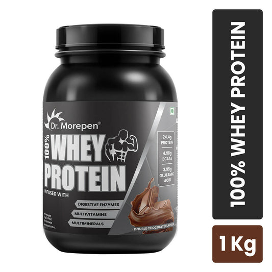 Dr. Morepen 100% Whey Protein infused with Digestive Enzymes, Multivitamins, & Multiminerals in Double Chocolate Flavour