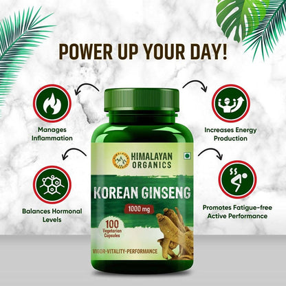 Himalayan Organics Korean Ginseng 1000 mg Vegetarian Capsules