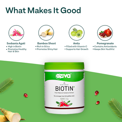 OZiva Plant Based Biotin (10,000+ mcg)