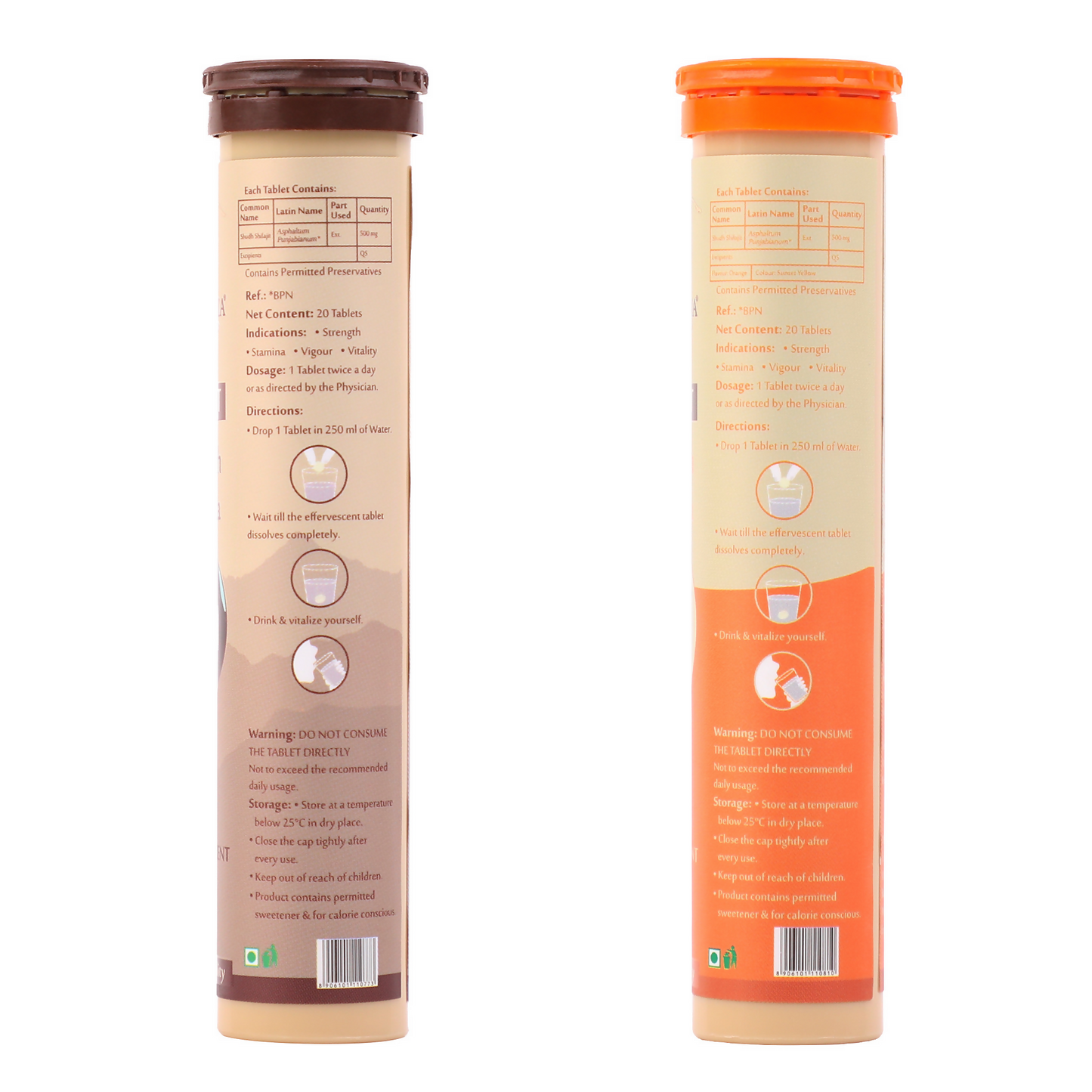 Upakarma Ayurveda Pure SJ Effervescent Tablets in 2 Unique Flavors (Pure SJ & Orange) Combo