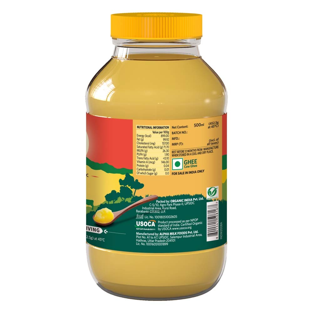 Organic India Organic Cow Ghee 500 ml Bottle