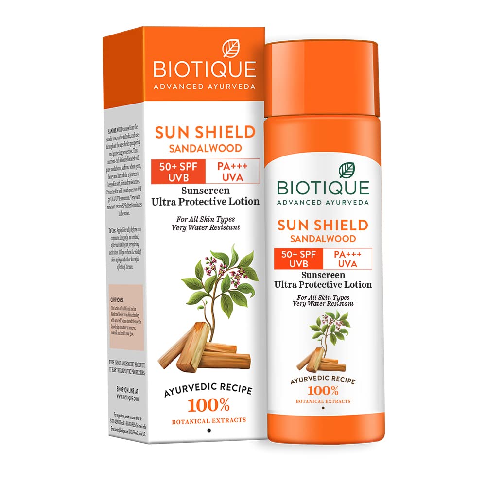 Biotique Advanced Ayurveda Sun Shield sandalwood 50+SPF UVB Sunscreen TrueCure