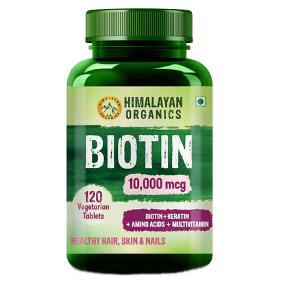 Himalayan Organics Biotin 10000 Mcg with Keratin, Amino Acids & Multivitamin Tablets