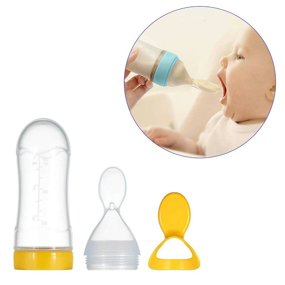 Safe-O-Kid Easy Squeezy Silicone Food Feeder Spoon (Soft Tip) Bottle- Yellow- 90mL