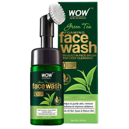 Wow Skin Science Green Tea Foaming Face Wash With Built-In Face Brush For Deep Cleansing TrueCure