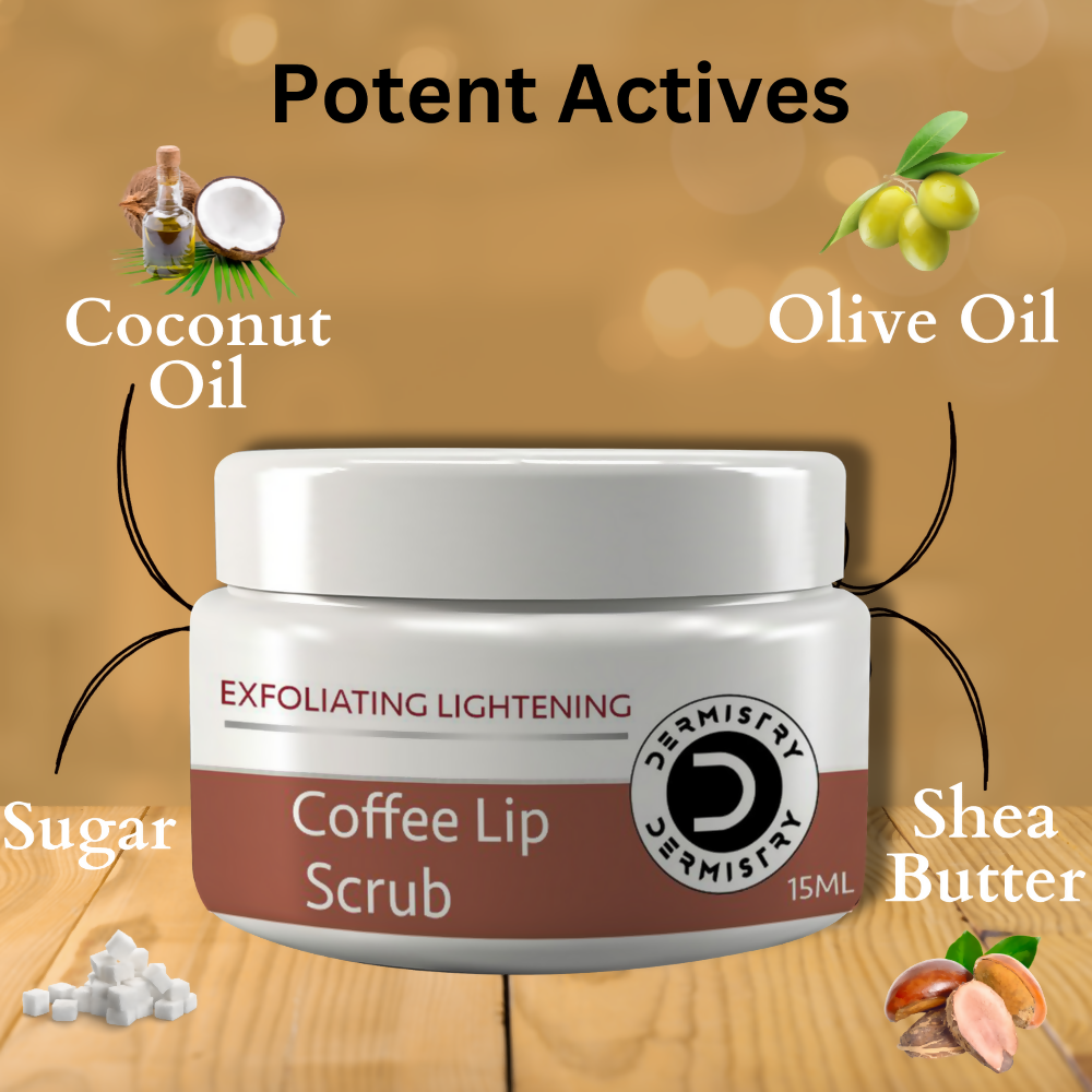 Dermistry Exfoliating Lightening Coffee & Sugar Lip Scrub for Dark Dry Chapped Lips & Pigmentation