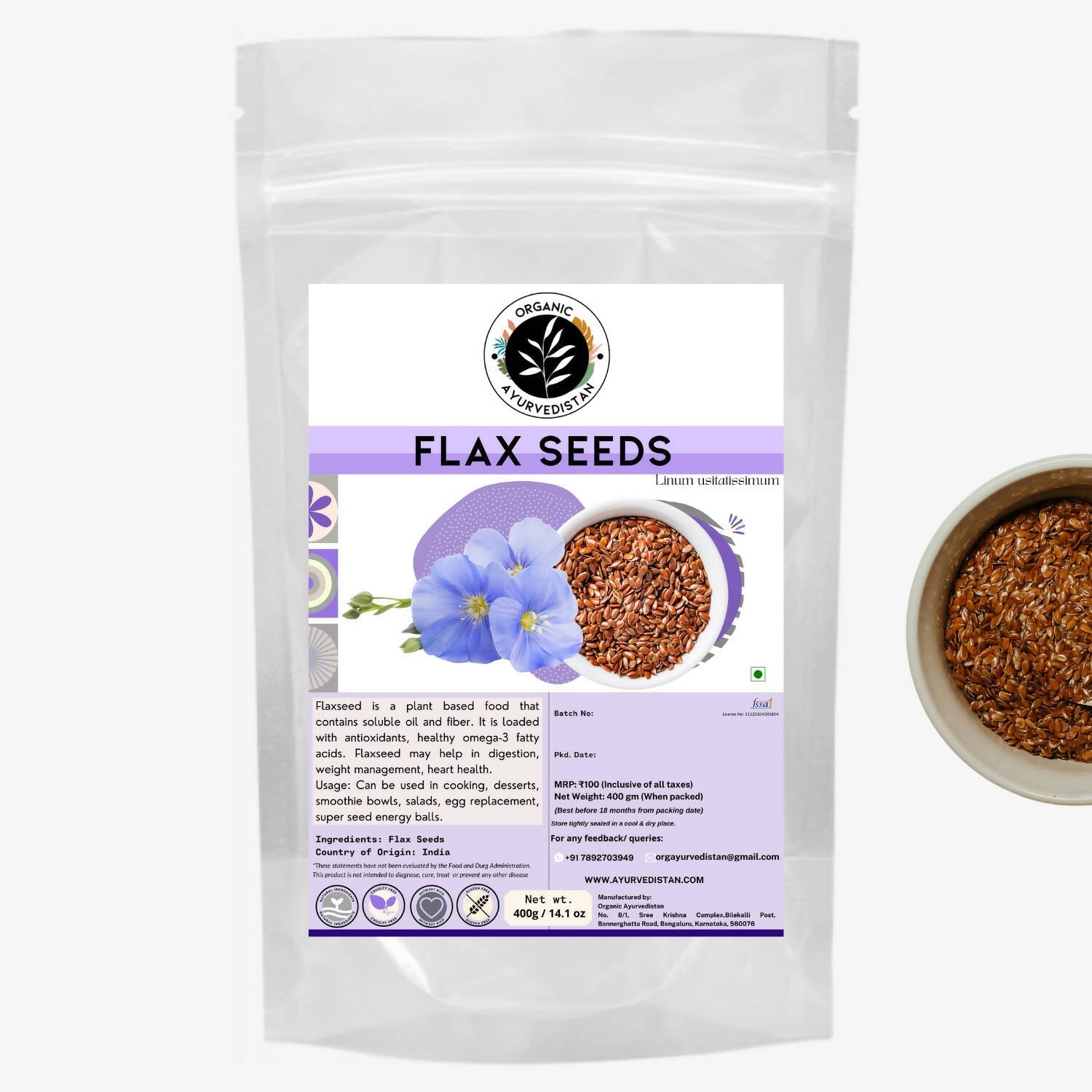 Organic AyurveTrueCuren Flax Seeds TrueCure