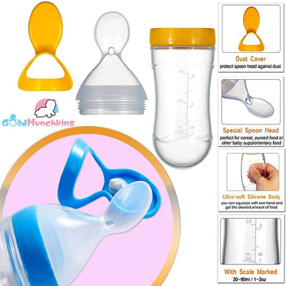 Goodmunchkins Stainless Steel Feeding Bottle, Food Feeder & Fruit Feeder Combo for Baby-(Blue-Yellow, 150ml)