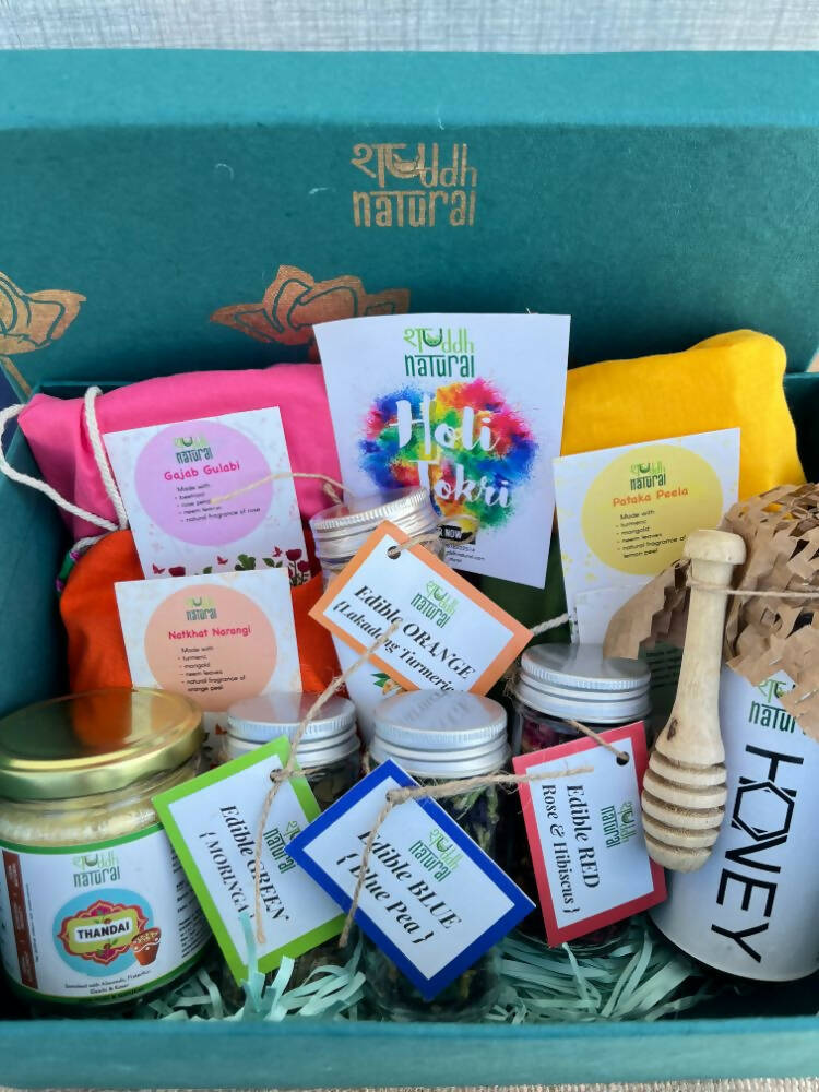 Shuddh Natural Edible Wholistic Colour | Ayurvedic Thandai Powder | Ubtan Based Herbal Gulal | Holi Gift Hamper | Natural Honey