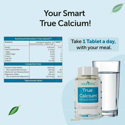 Neuherbs True Calcium 1000mg With Natural Vitamin D3 Tablets