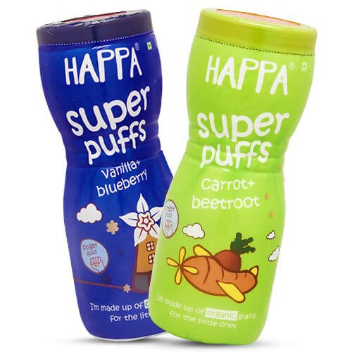 Happa Organic Multigrain Vanilla Blueberry & Carrot Beetroot Melts Super Puffs Combo(8 Months+), Australia, Canada 