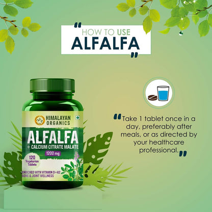 Himalayan Organics Alfalfa + Calcium Citrate Malate 1200mg Tablets