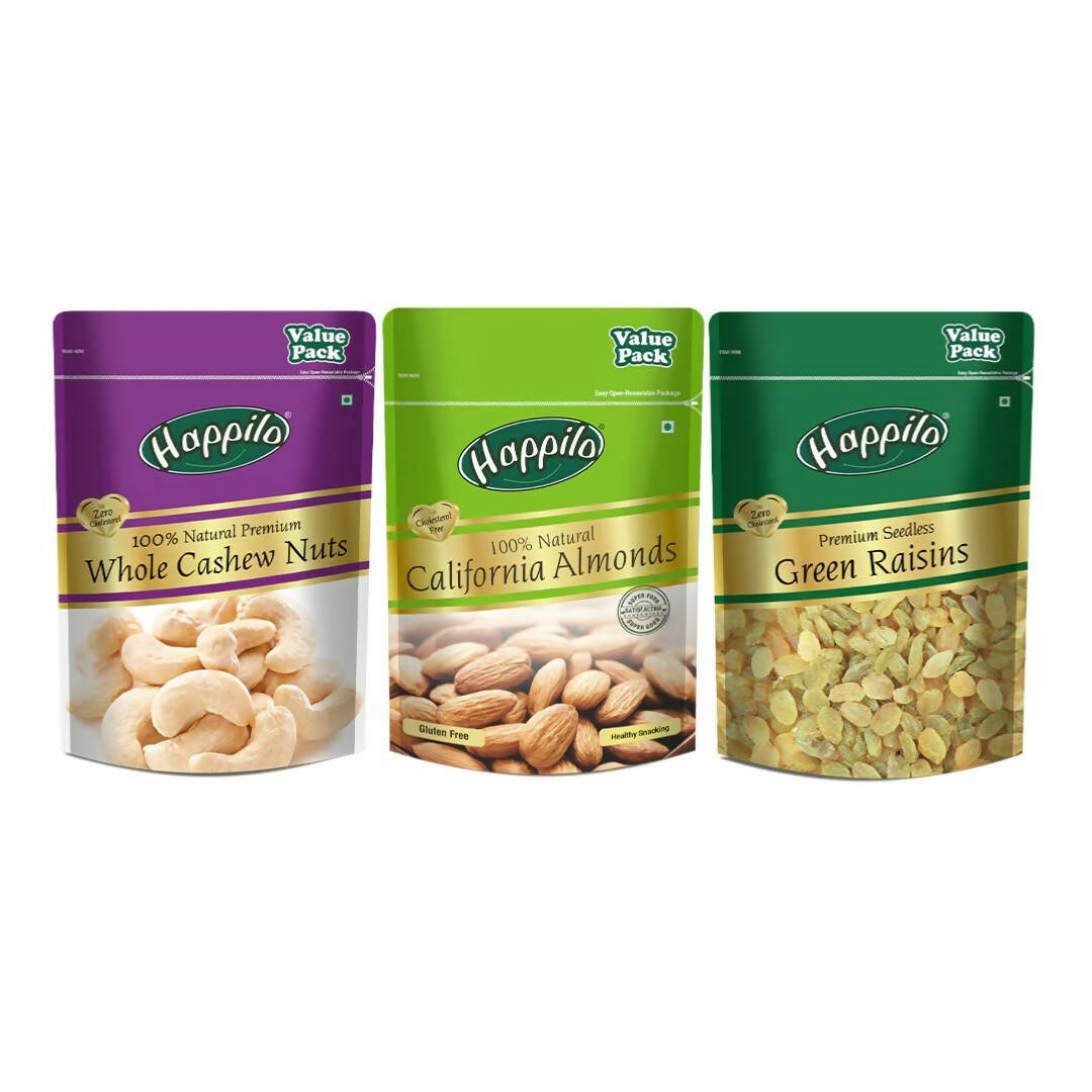 Happilo Premium Nuts & Dryfruit Combo (Almond, Cashews & Green Raisin) TrueCure