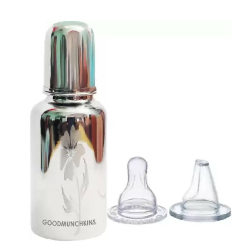 Goodmunchkins Stainless Steel Feeding Rustfree Bottle with 2 Anti Colic Silicone Nipple For Kids 220 ml, Australia, Canada 