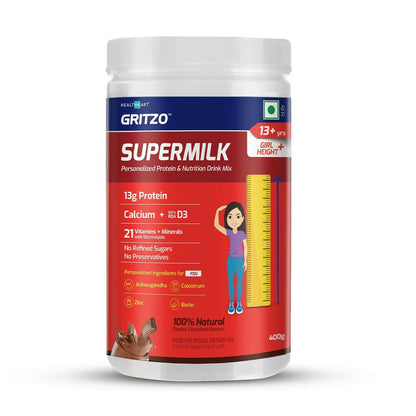 Gritzo Supermilk Height+ Health Drink For 13+Y Girls Double Chocolate   