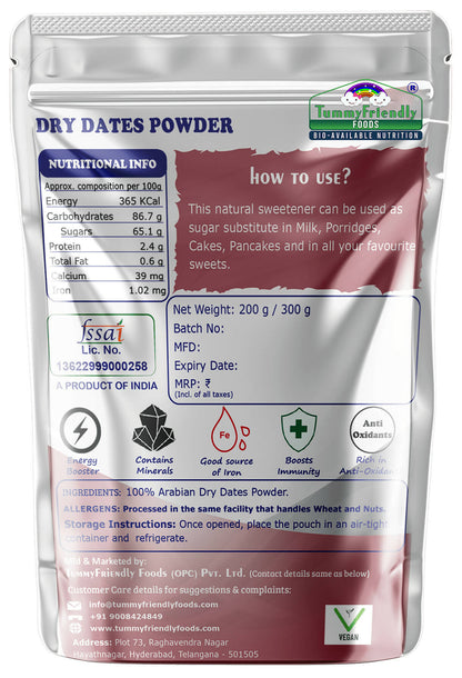 TummyFriendly Foods Dry Dates Powder from Premium Arabian Dates, Kharek Powder Cereal