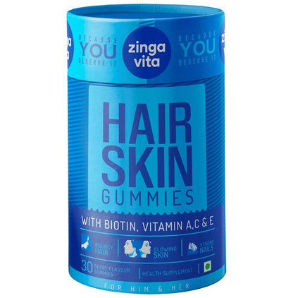 Zingavita Hair Skin Gummies with Biotin, Vitamin A C & E TrueCure