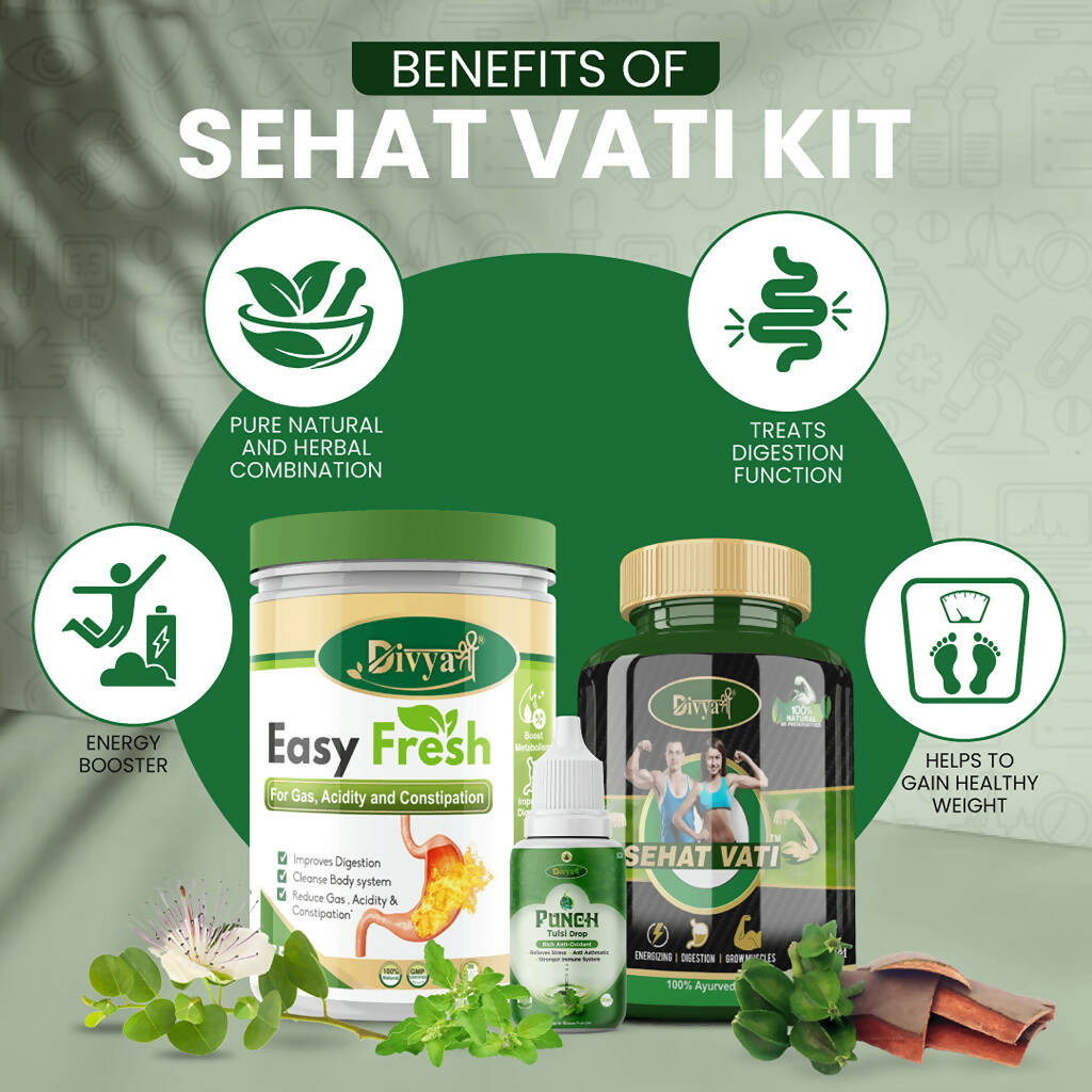 Divya Shree Sehat Vati Capsule, Easy Fresh Powder & Punch Tulsi Drop Combo