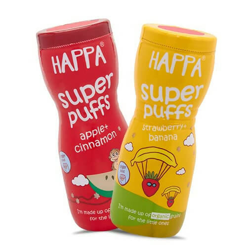 Happa Organic Multigrain Apple Cinnamon & Strawberry Banana Melts Super Puffs Combo(8 Months+), Australia, Canada 