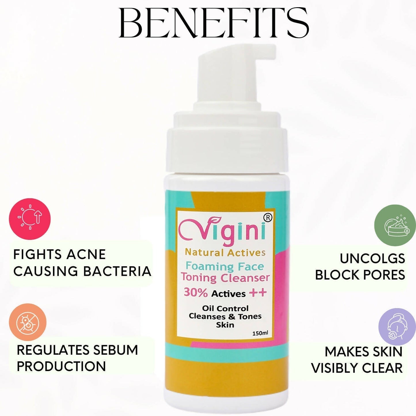 Vigini Natural Actives Foaming Face Toning Cleanser Face Wash for Men & Women