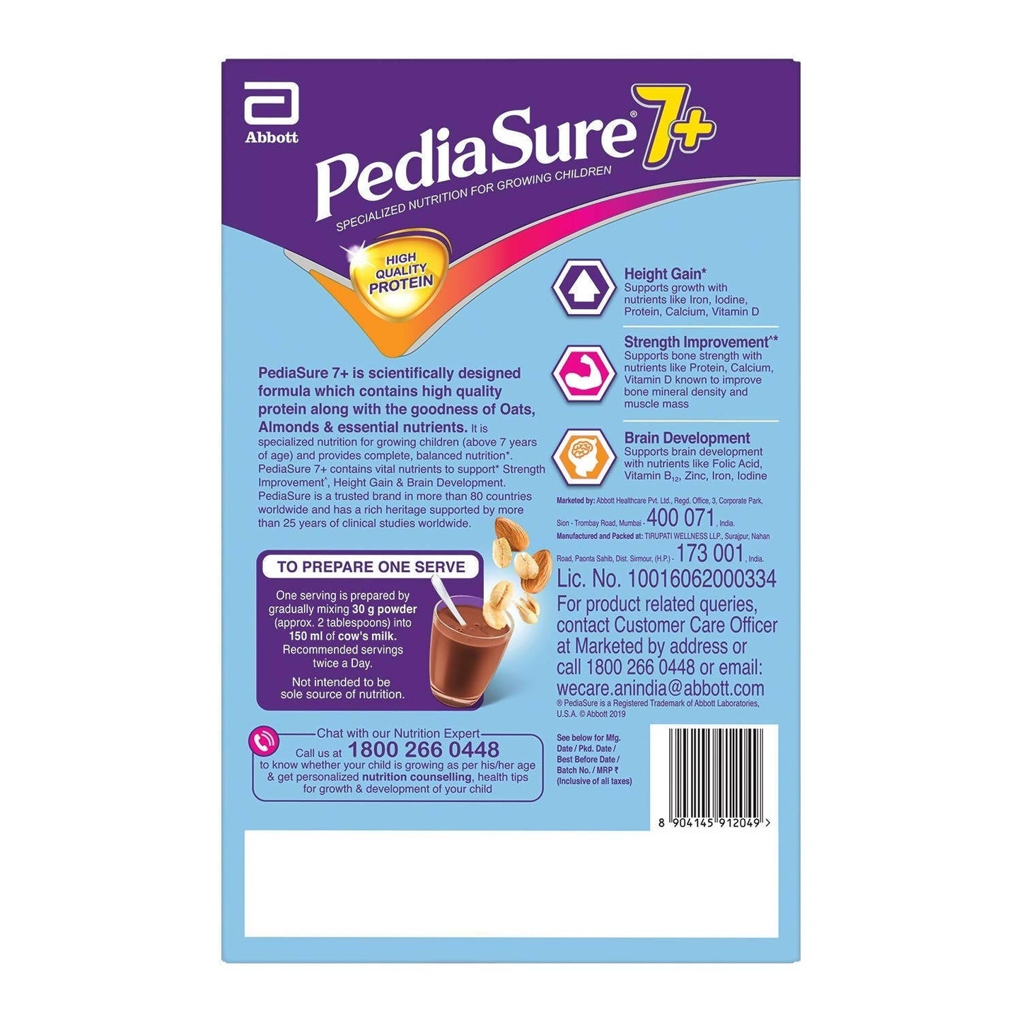 Pediasure 7 Plus Oats & Almond Nutrition Drink Powder Chocolate Flavour for Infants