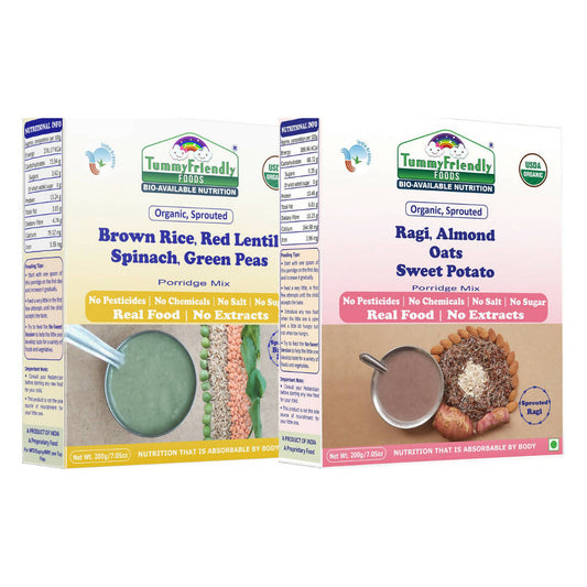 TummyFriendly Foods Stage3 Porridge Mixes for 8 Months Old Baby Ragi, Brown Rice Combo, Australia, Canada 