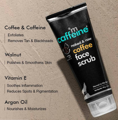 mCaffeine Naked & Raw Coffee Face Scrub with Walnut for Fresh Glow