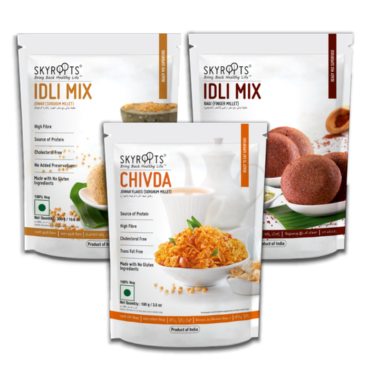 Skyroots Jowar Idli Mix + Jowar Flakes Chivda + Ragi Idli Mix Combo Pack, Australia, Canada 