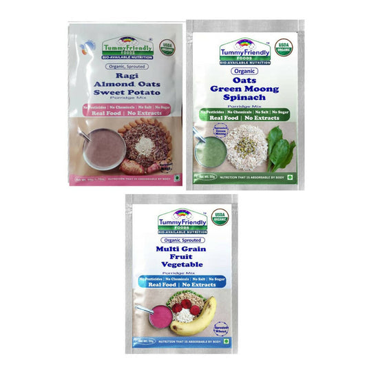 TummyFriendly Foods Stage3 Porridge Mixes Trial Packs Ragi, Oats, MultiGrain Organic Baby Food for 8 Months Old Baby, Australia, Canada 