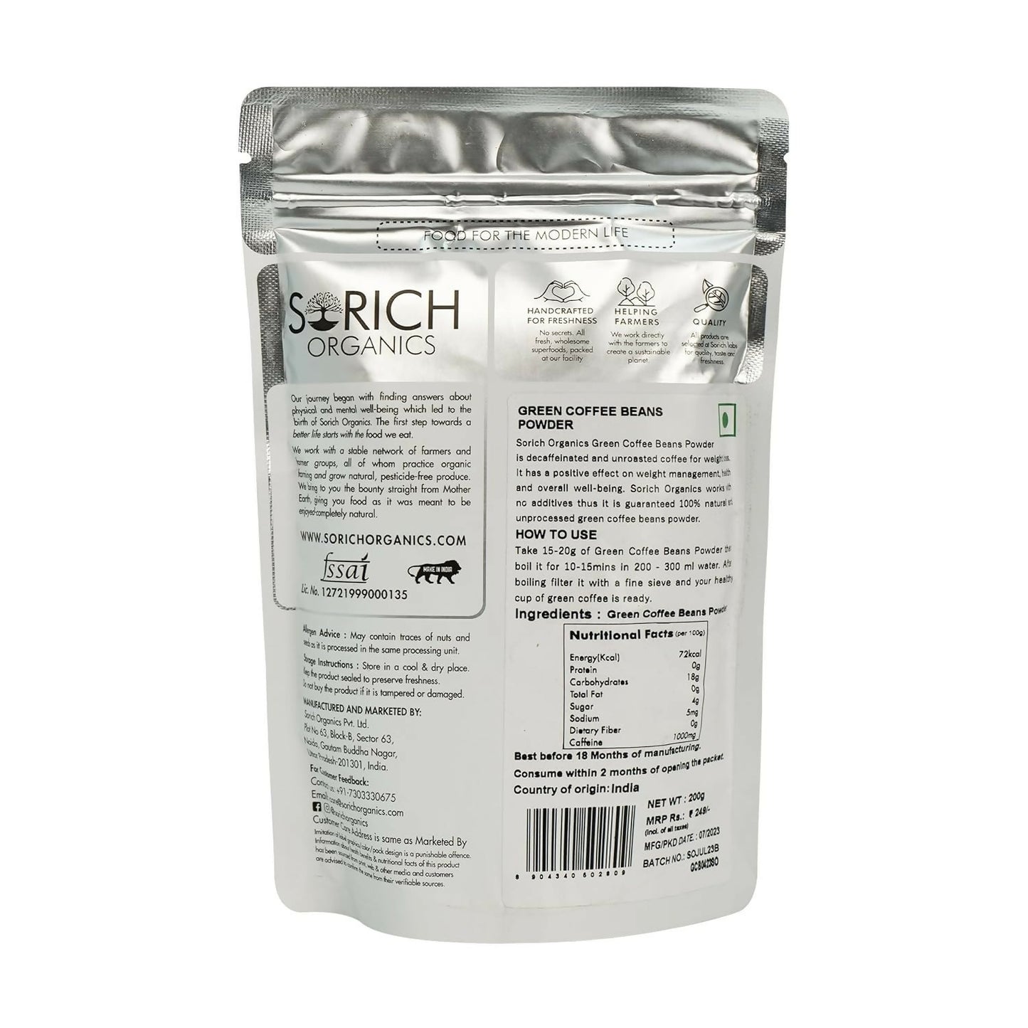 Sorich Organics 100% Pure & Natural Green Coffee Beans Powder