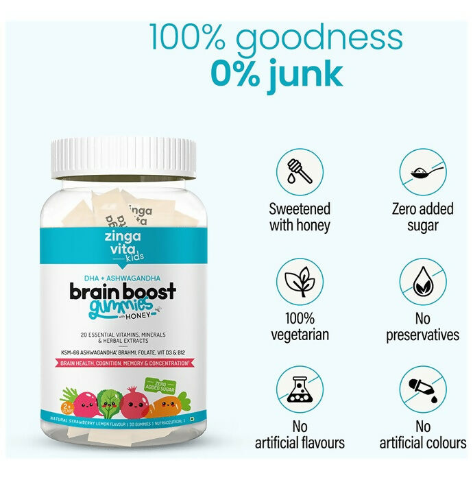 Zingavita DHA Brain Boost Gummies for Kids (2+ yrs) Strawberry Lemon Flavor