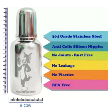 Goodmunchkins Stainless Steel Feeding Bottle 304 Grade Steel, Jointless, BPA Free, Rustfree Bottle For Kids 150 ml