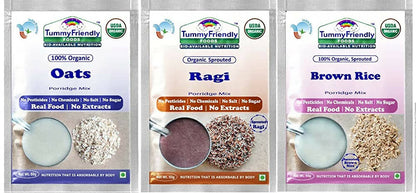 TummyFriendly Foods Organic Sprouted Porridge Mixes Sprouted Ragi Powder, Sprouted Brown Rice and Oats Combo, Australia, Canada 