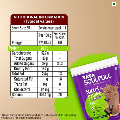 Tata Soulfull Nutri Drink+ With Millets - Cocoa Lite Flavor