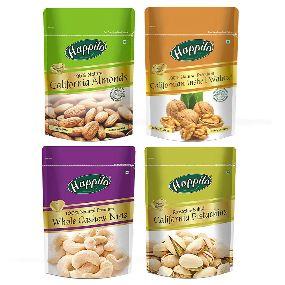 Happilo Premium Dry Fruit Combo (Almond, Cashews, Pistachios & Inshell Walnuts) TrueCure